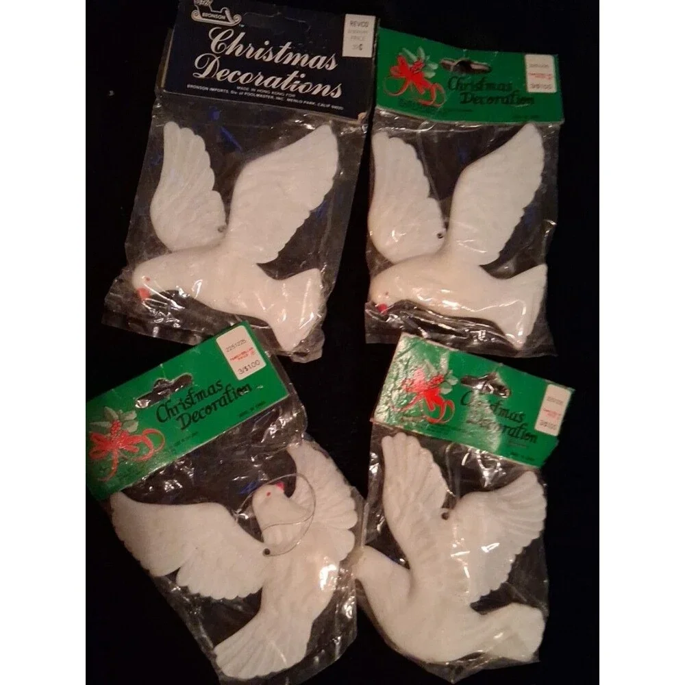 Vintage White Resin 3.5 inch dove ornament lot of 4 all new